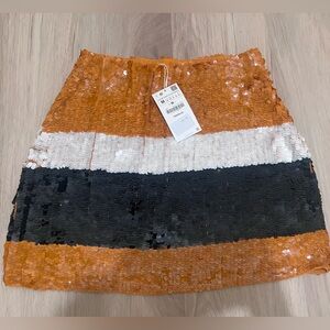 Zara Trafaluc Orange Sequin Mini Skirt